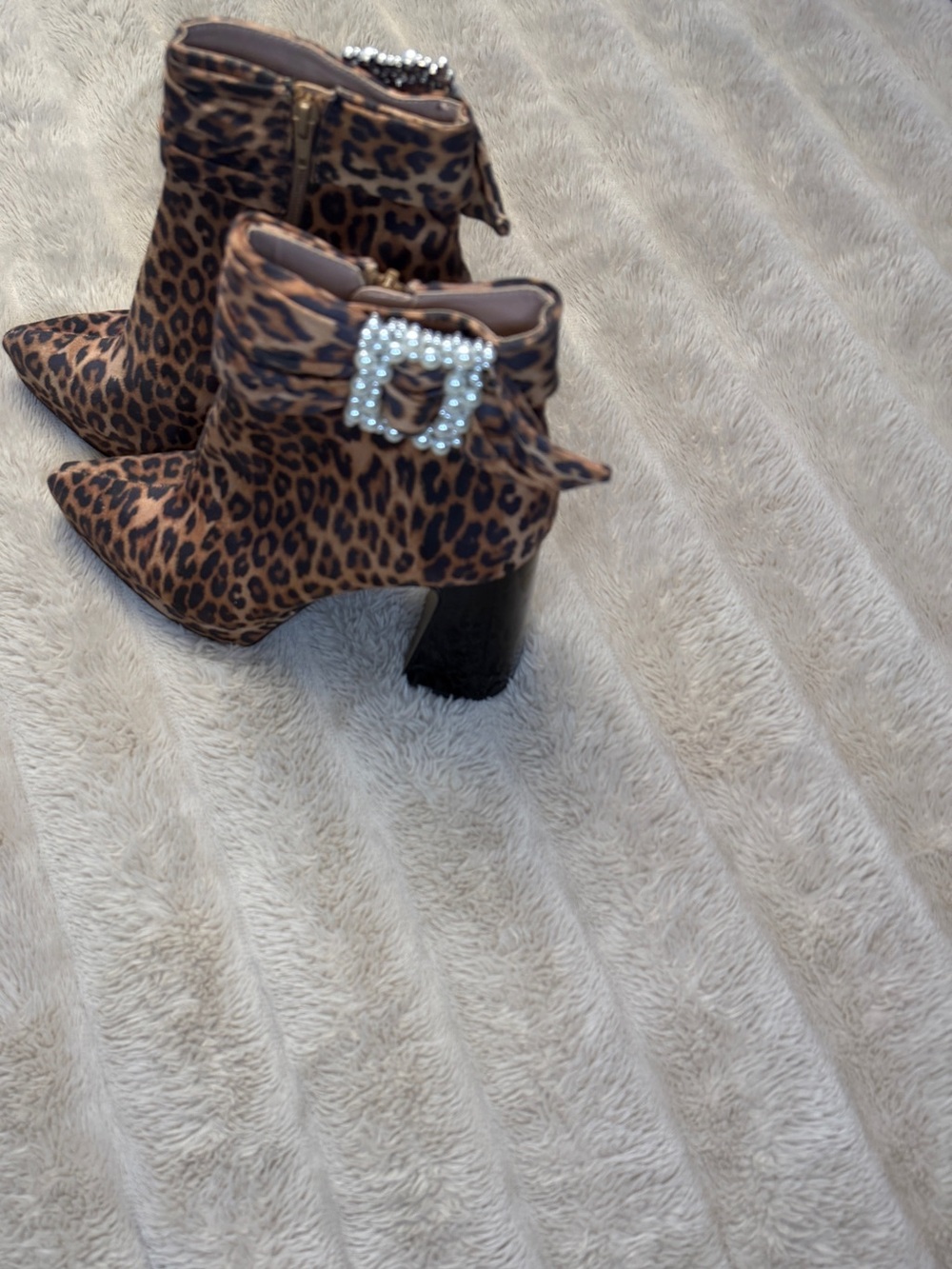 Betsey Johnson Leopard-Print Ankle Boots with Pearl Buckle